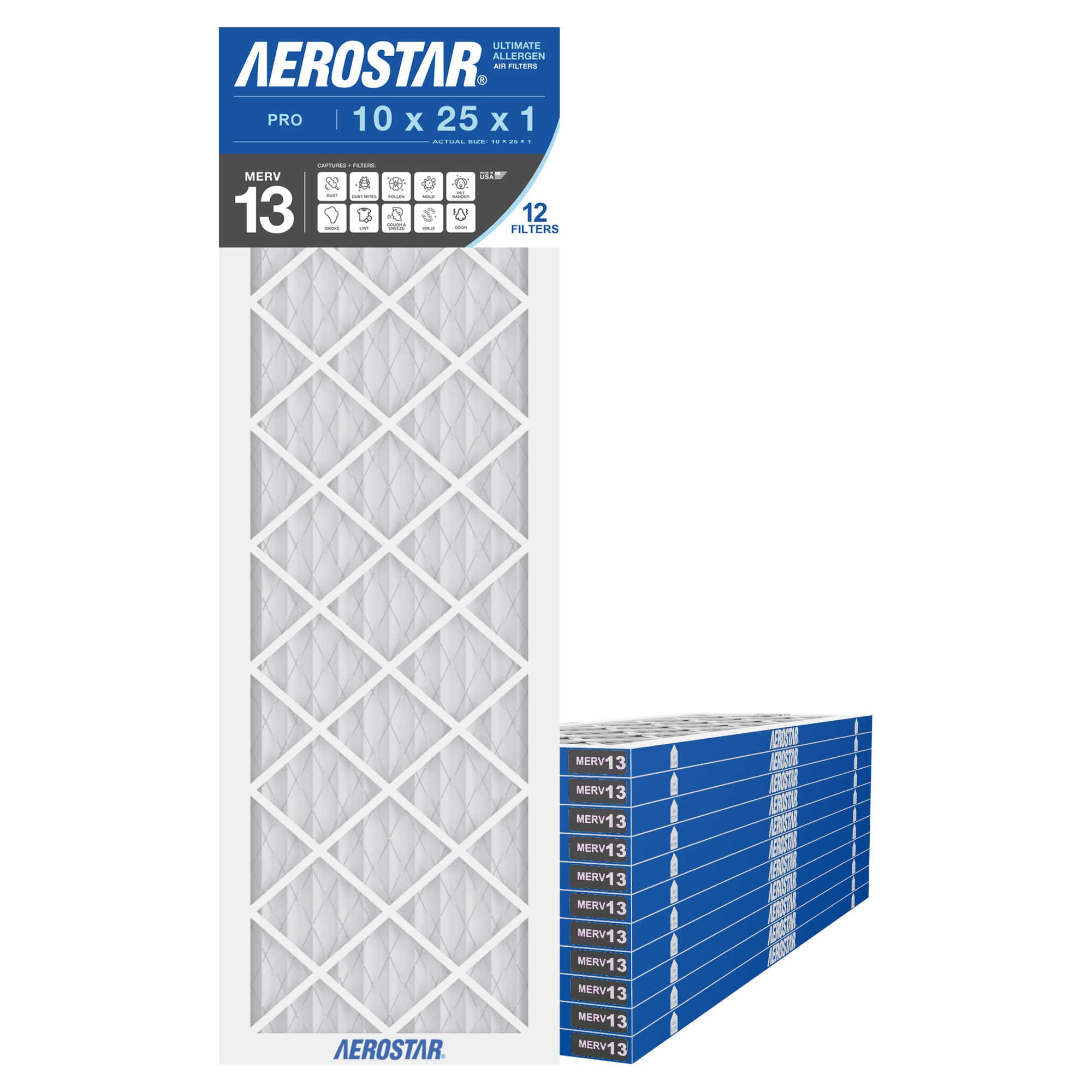 Aerostar 10x25x1 air filter — type shown; confirm exact size in title