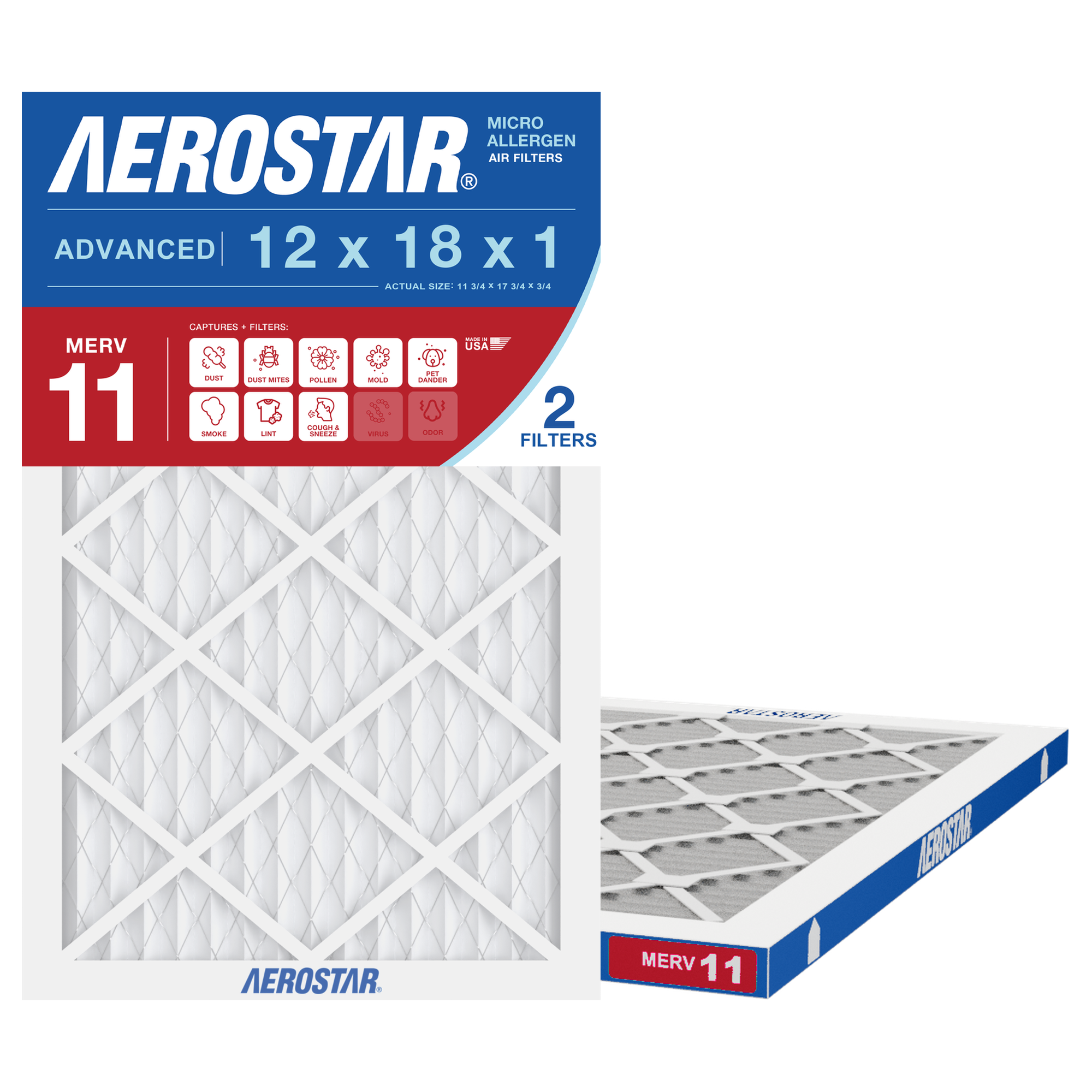 Aerostar 12x18x1 air filter — type shown; confirm exact size in title