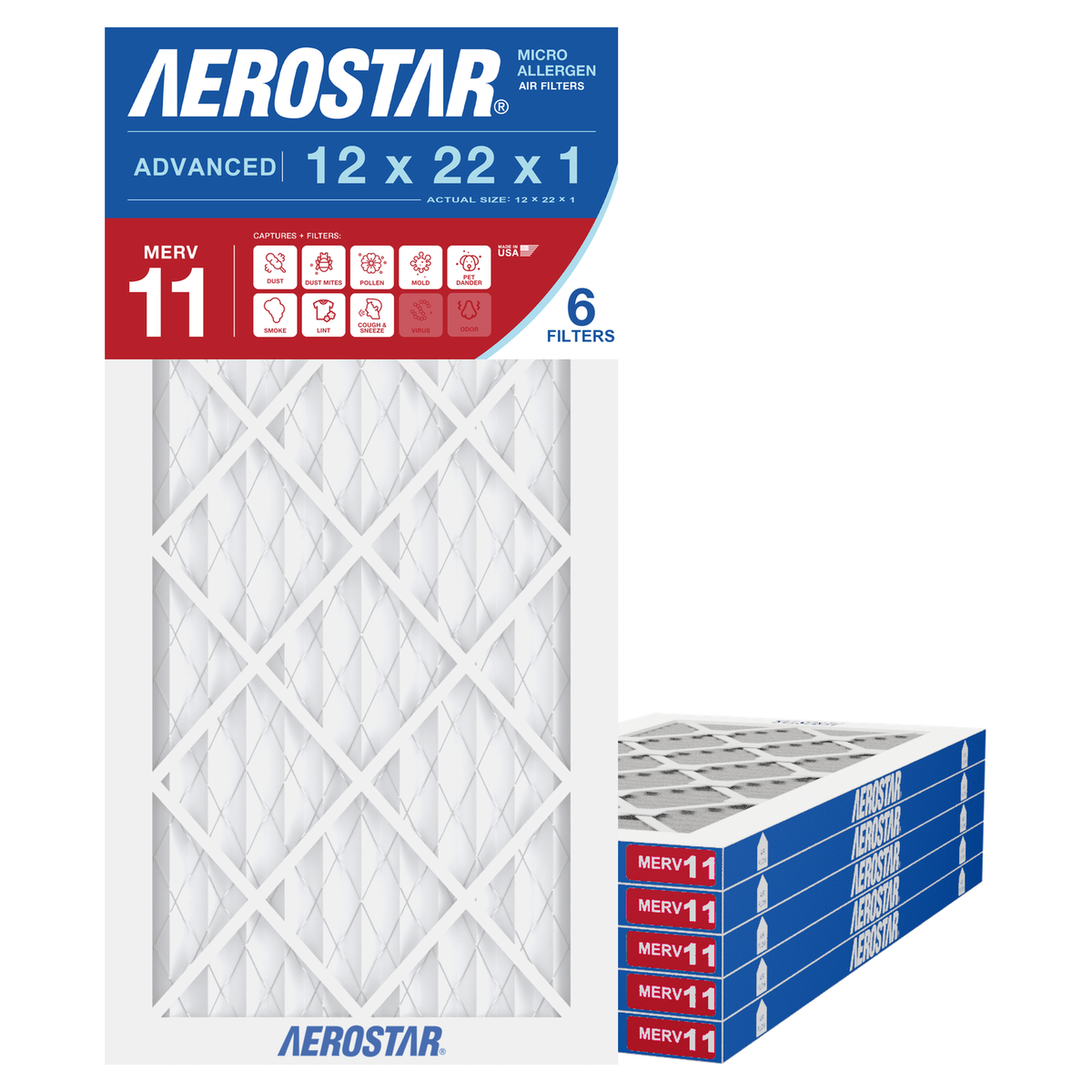 Aerostar 12x22x1 air filter — type shown; confirm exact size in title