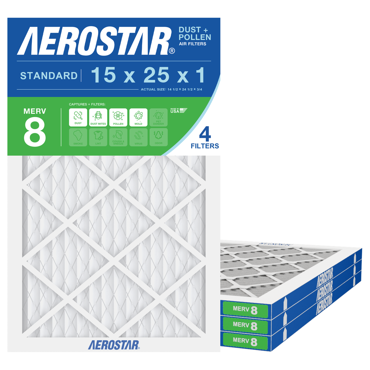 Aerostar 15x25x1 air filter — type shown; confirm exact size in title