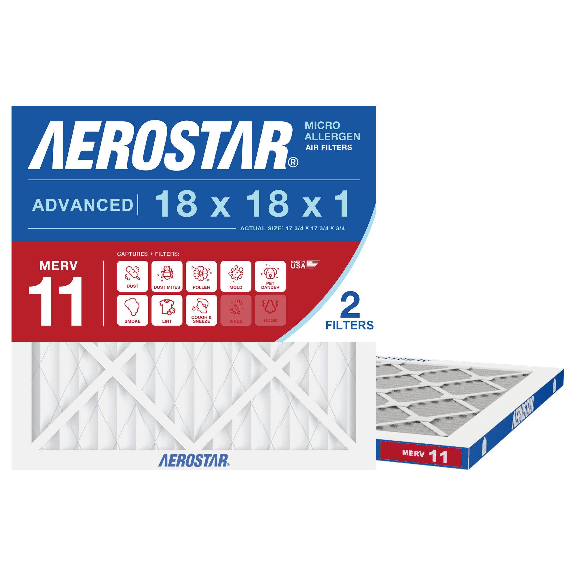 Aerostar 18x18x1 air filter — type shown; confirm exact size in title