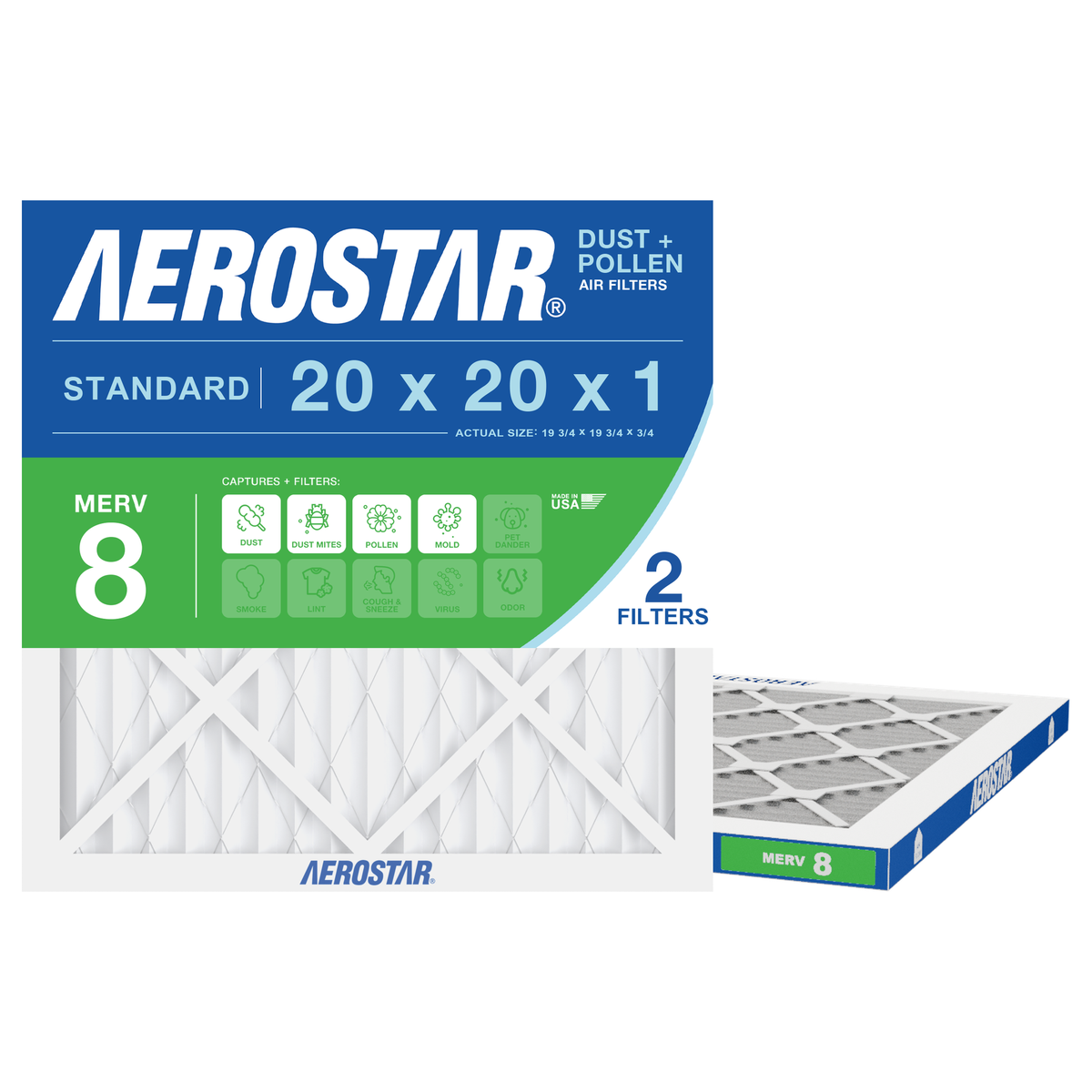 Aerostar 20x20x1 air filter — type shown; confirm exact size in title
