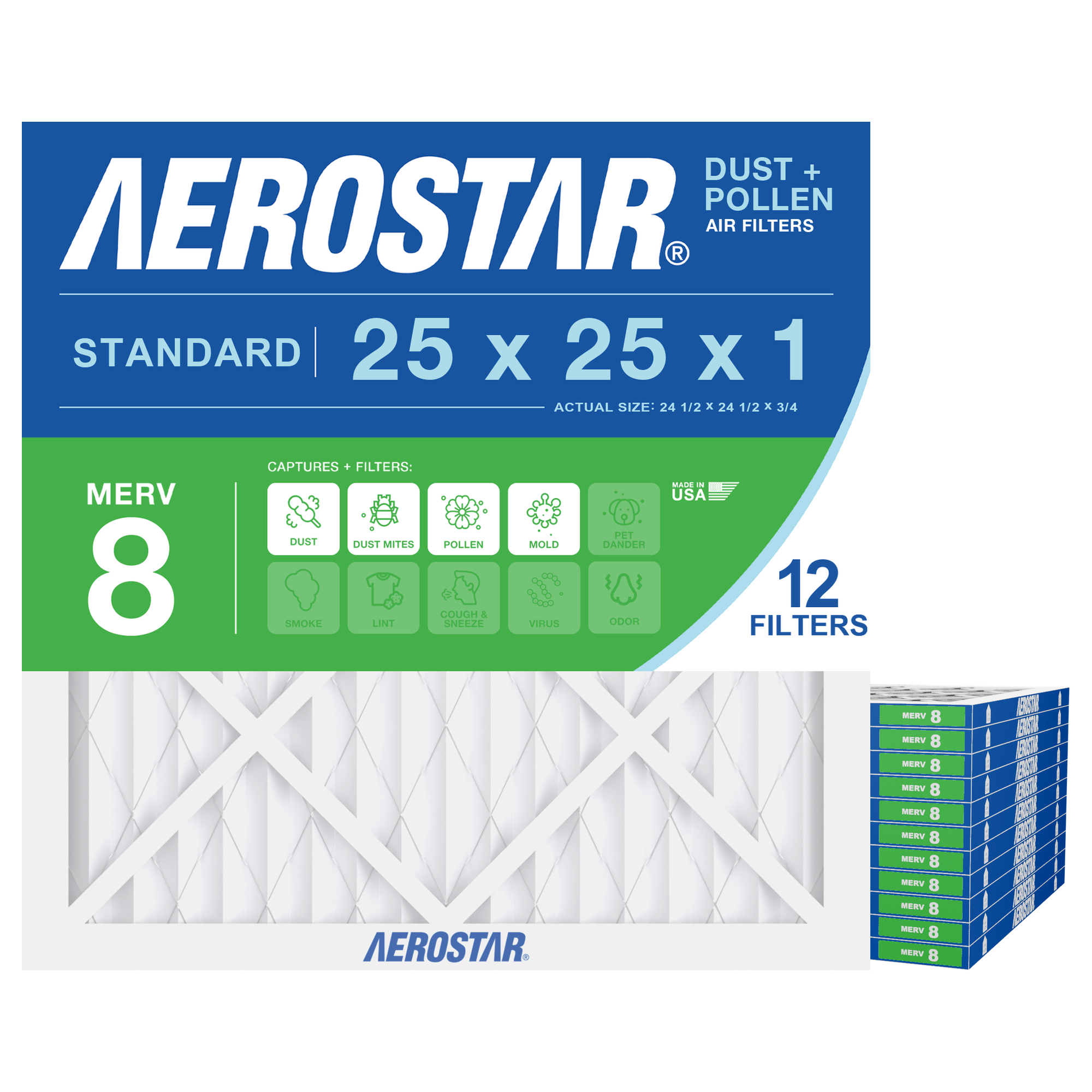 Aerostar 25x25x1 air filter — type shown; confirm exact size in title