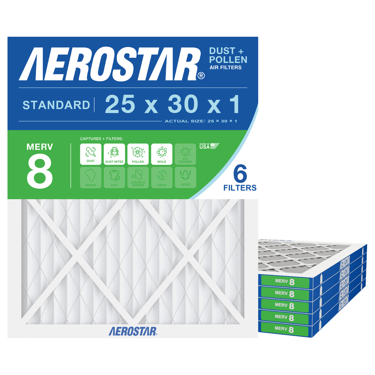 Aerostar 25x30x1 air filter — type shown; confirm exact size in title