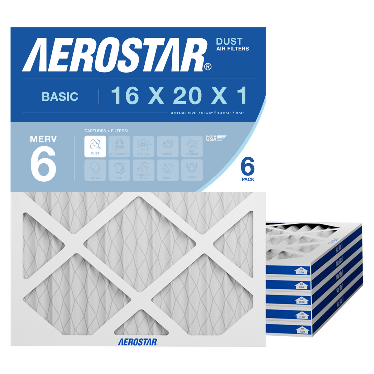 Aerostar 16x20x1 air filter — type shown; confirm size in title